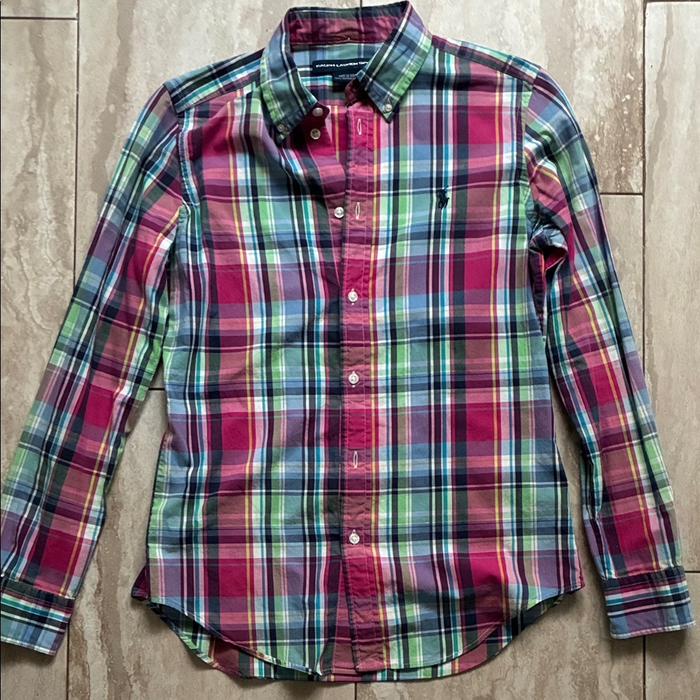 Spring into this Ralph Lauren Vibrant Plaid Button Down Shirt
